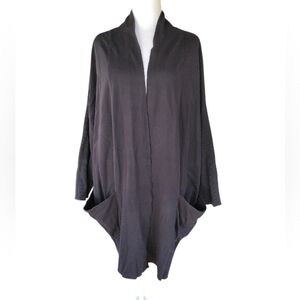 Pact Black Organic Cotton Wrap Style Open Front Cardigan Pockets Size XL XXL